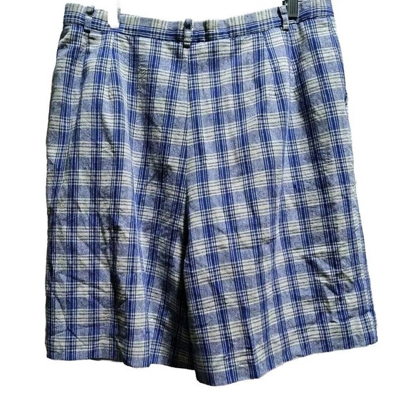 Vintage Pendleton Linen Blend Blue Plaid High Waisted Pleated Shorts Women’s 16 - Picture 3 of 7